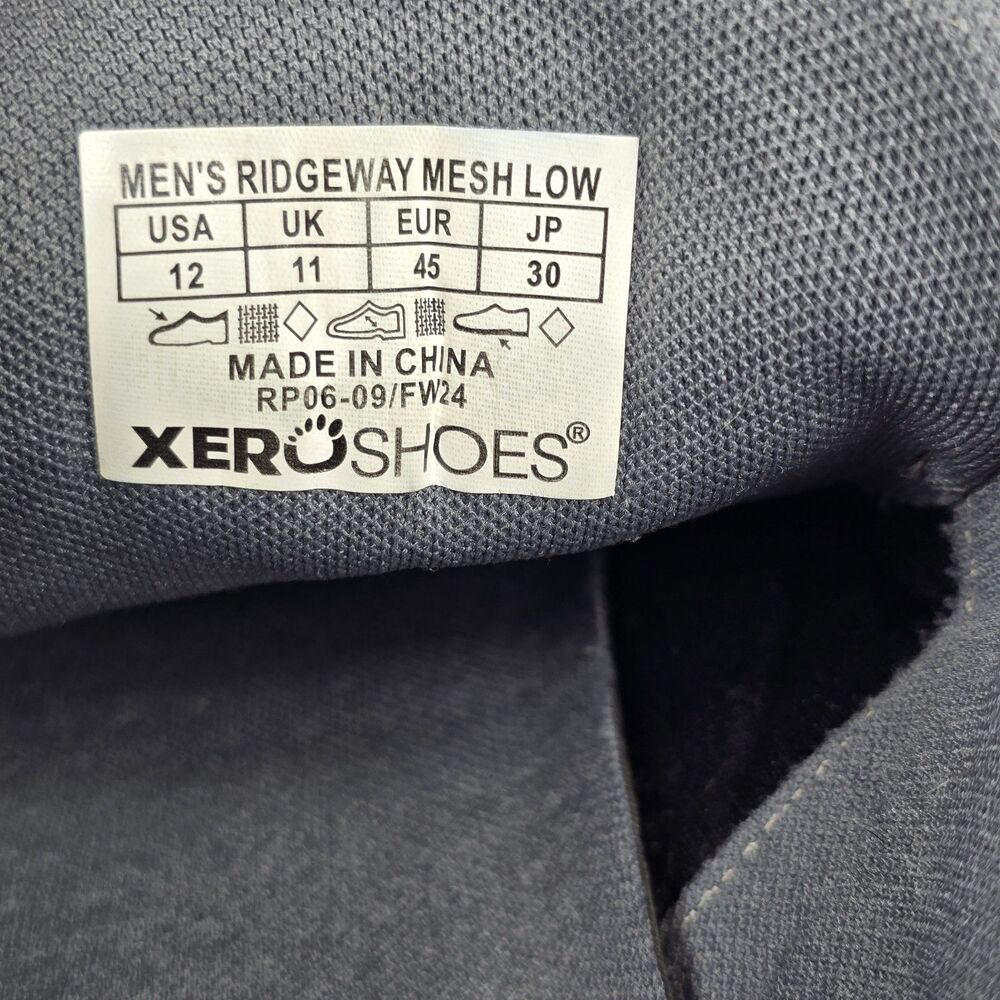 Xero Shoes Ridgeway Mesh Low Gray Black Trail Hiking Barefoot Sneaker Men Sz 12 - Picture 11 of 11